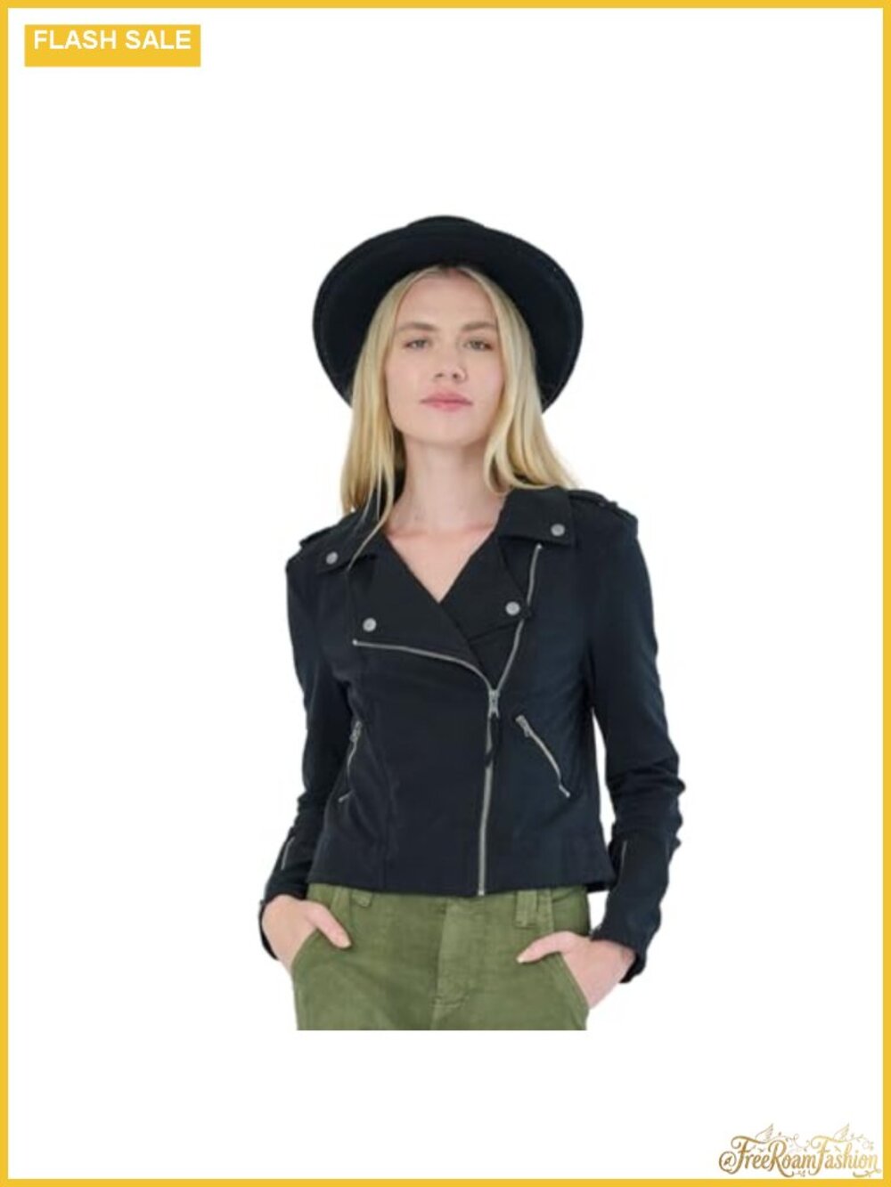 Cotton Knit Moto Jacket Lightweight Zip-Up Stretch Women's Casual